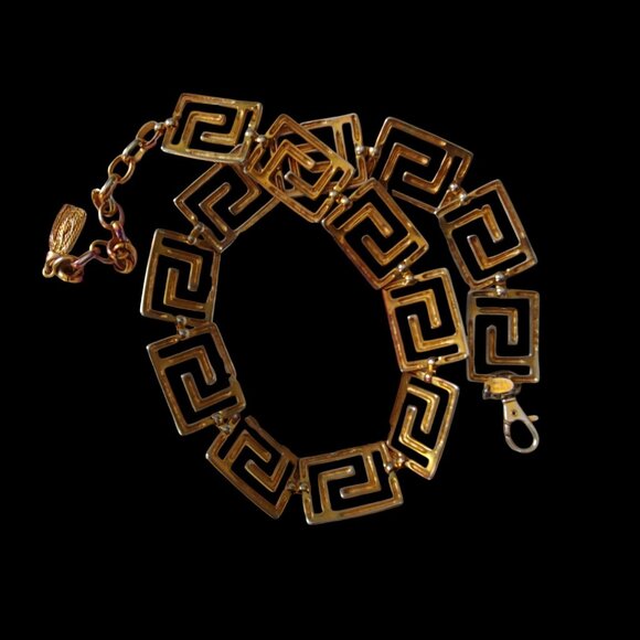 Vintage EXP Korea Patina Metal Greek Key Pattern Statement Belt - Picture 2 of 10